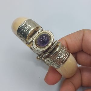 Antique Dowry Bone Ivory Hinged Bangle Bracelet Pin Clasp India